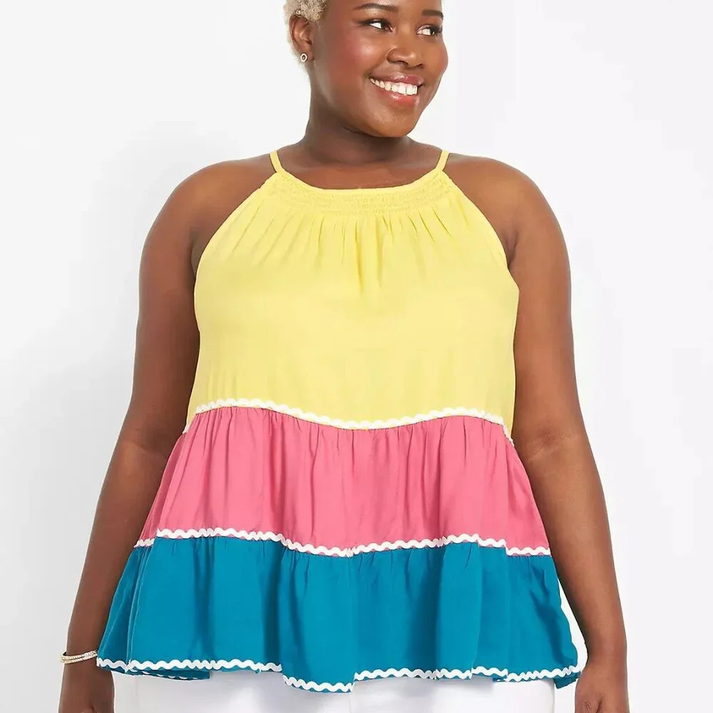 Lane Bryant Multi-Color Classic Halter-Neck Tiered Tank in Size 20